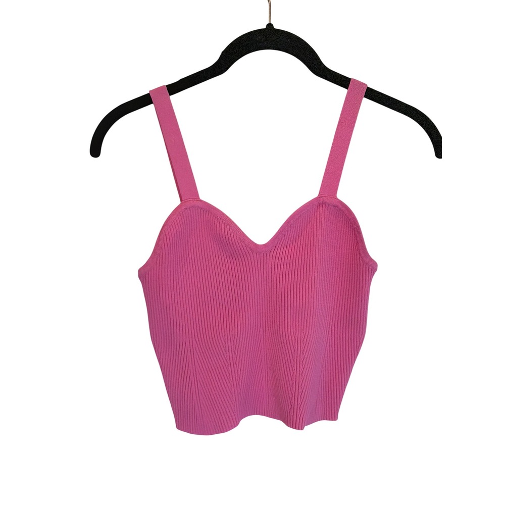 Altar'd State Pink Ribbed Knit Sweetheart Crop Tank Top Cami Medium